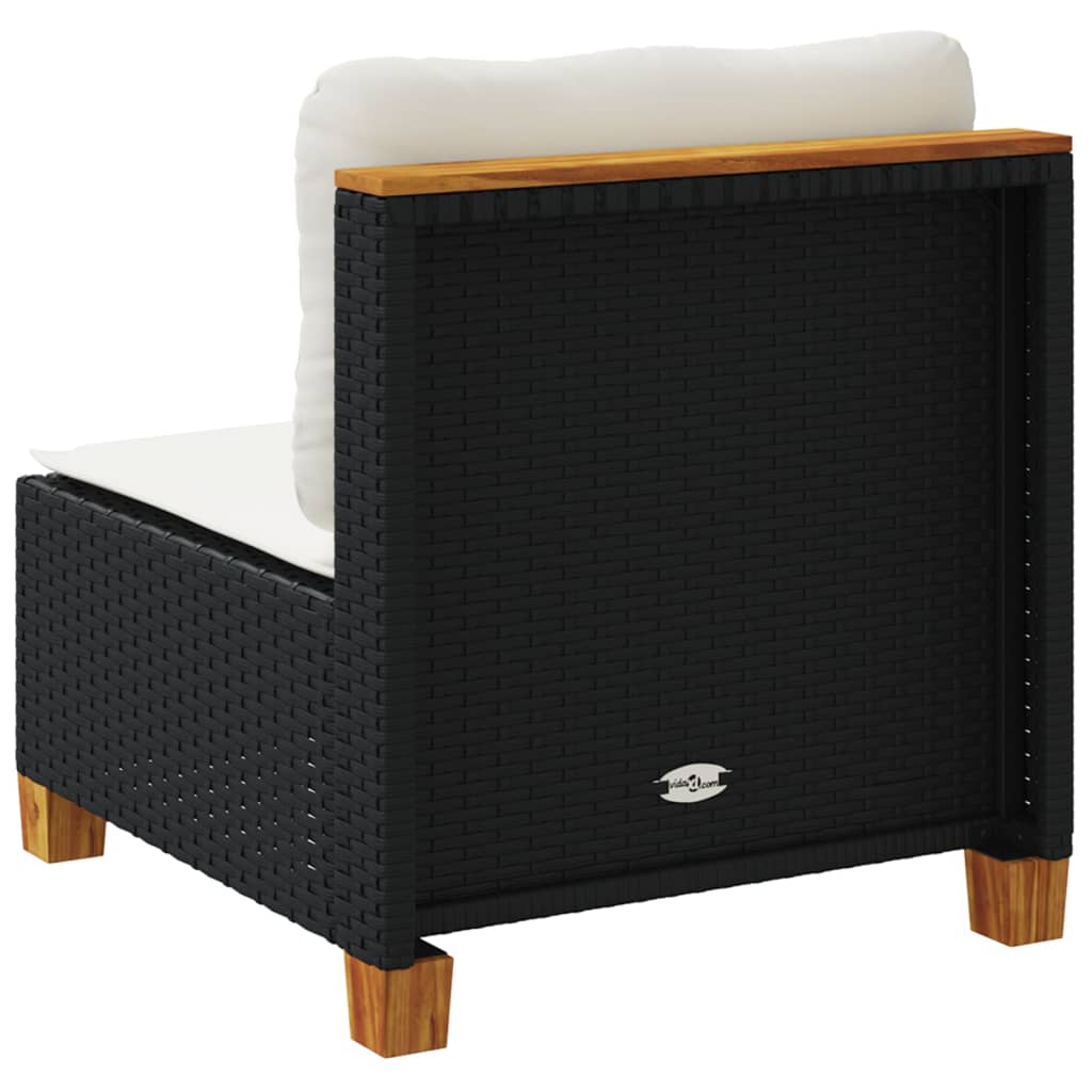 Garden Sofa without Armrests with Cushions Black Poly Rattan