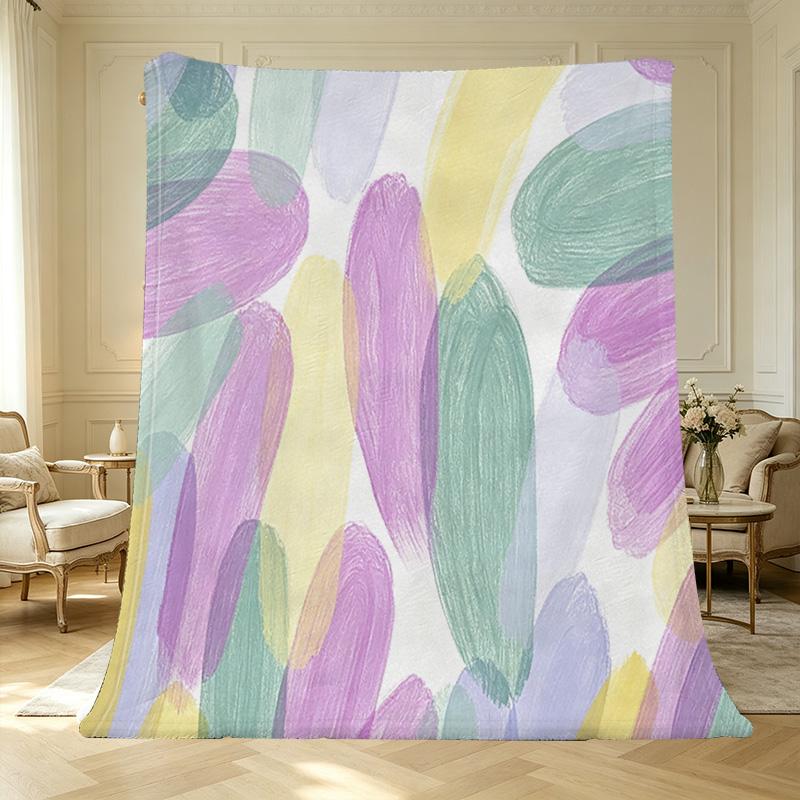 Lightweight Flannel Throw Blanket Soft Abstract Style, Fresh Colors, Warm Cozy Decorative Home Throw, Halloween & Christmas Use