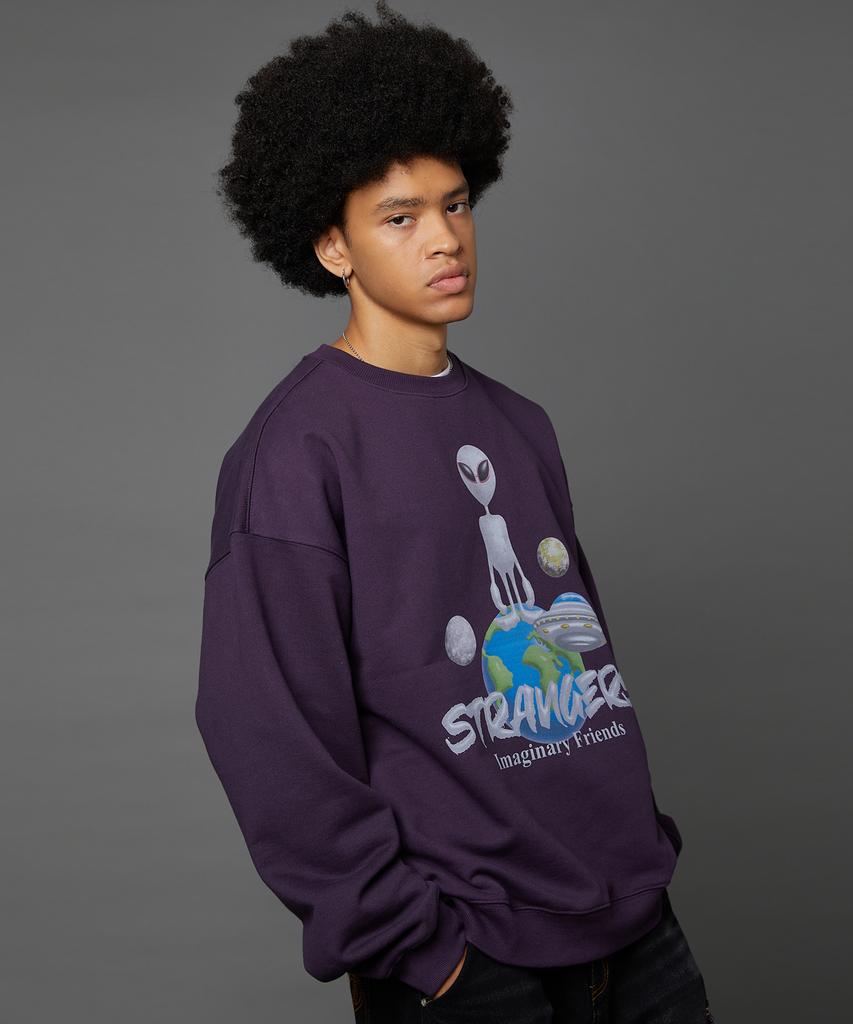 HOODHOOD Alien Universe Artwork Oversized Sweatshirt Deep Purple