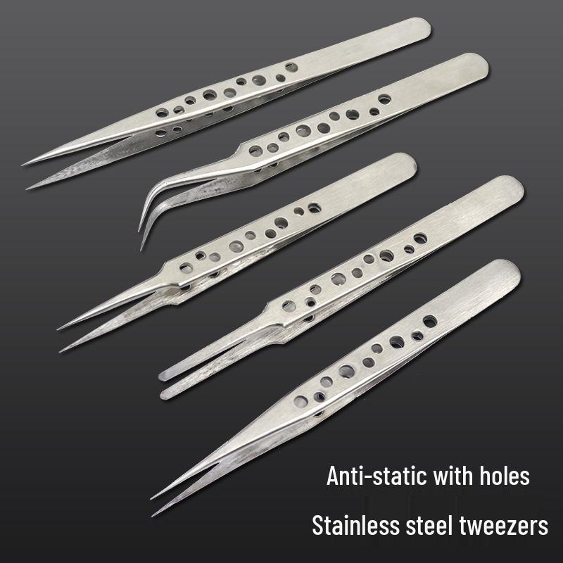 Non-Slip Stainless Steel Precision Tweezers with Holed Design for Makeup and Nail Art