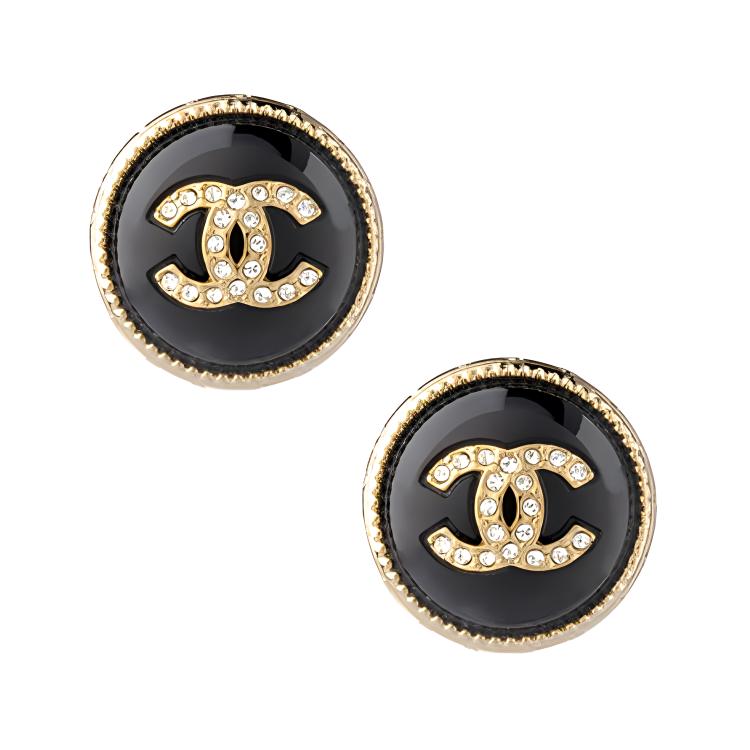 Chanel 22C Ранняя весна Двойной C Смола Пусеты Женские серьги Черный AB7775-B07472-NG629