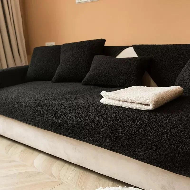 Winter Short Plush Sofa Cushion Non-slip Nordic Simple Style Sitting Cushion Four Seasons for Thickened Fabric Plush Sofa Cover