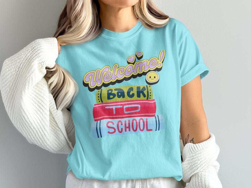 Welcome Back To School T-Shirt, Stack of Books, Retro Teacher Tee