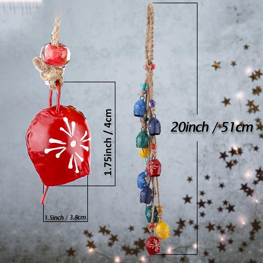 Винтажный колокольчик ручной работы на джутовой веревке, кластер из 10 колокольчиков для декора сада, патио и стен фермерского дома, успокаивающие звуки