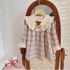 Girls' Cute Teddy Bear Plaid Dress 2024: Long Sleeve Ruffle for Spring & Autumn
