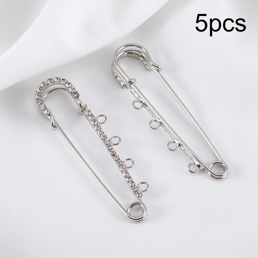 5pcs Rhinestone Large Safety Pins Crystal Brooch with 3/4/5 Loops for DIY Blankets Skirts Knitted Fabric Crafts Jewelry Findings