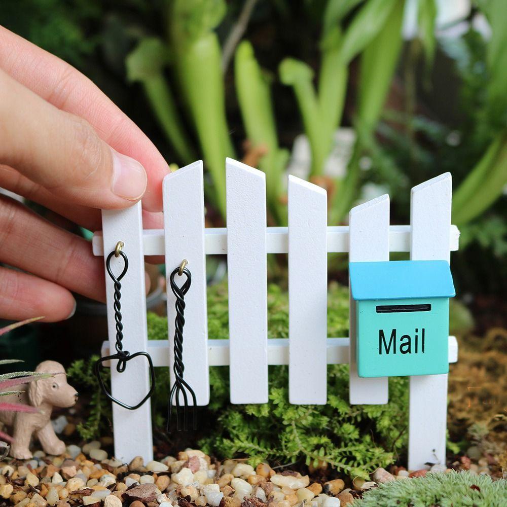 С синим почтовым ящиком забор миниатюрный маленький мини забор кукольный домик забор фигурки садовый дизайн