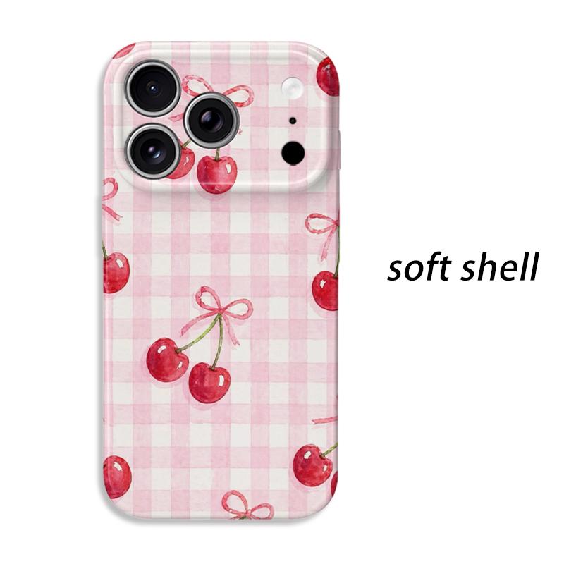 Sweet Gingham Cherry Pattern Art Graphic Design Cute Film Aesthetic Protective Shockproof Bumper Phone Case Cover For iPhone 14 15 16 Pro Max Plus