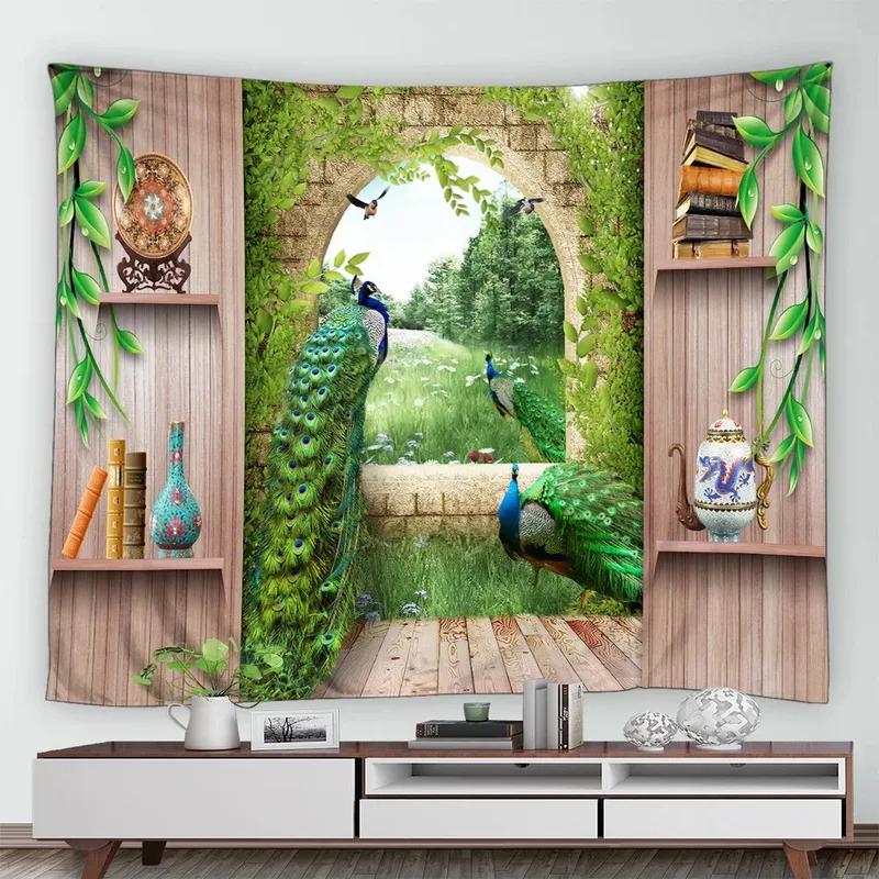 Green Peacock Decorative Tapestry Office Living Room Decor Home Wall Tapestry