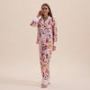 Womens Soft Ice Silk Pajama Set With Colorful Stripes Sweet Dog Print Long Sleeve Lounge Wear Fall