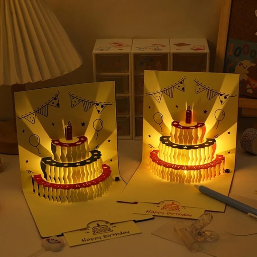 Pop Up Birthday Card 3D Light Music Invitations with Envelope Gifts Gift Message Cards