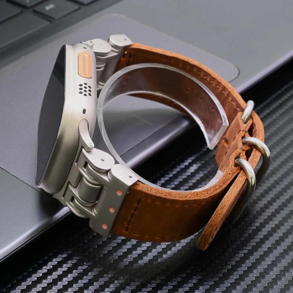 Мягкий кожаный ремешок для Apple Watch Ultra 2 49 мм Серии 10 9 8 7 46 мм 45 мм Мужской Роскошный ремешок для iWatch 6 5 4 Se 44 мм Браслет-петля