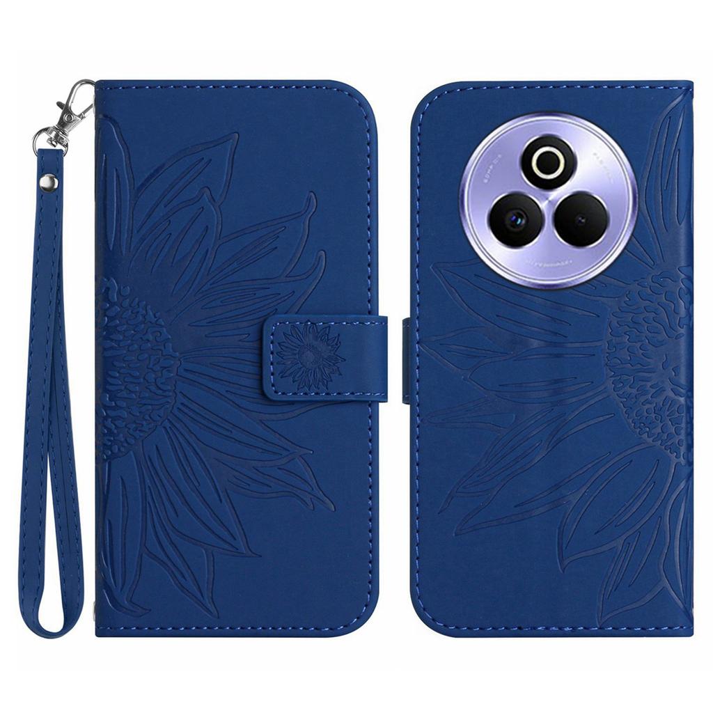 For Realme P3 Pro 5G Case Sunflower Imprint Leather Wallet Phone Cover with Wrist Strap