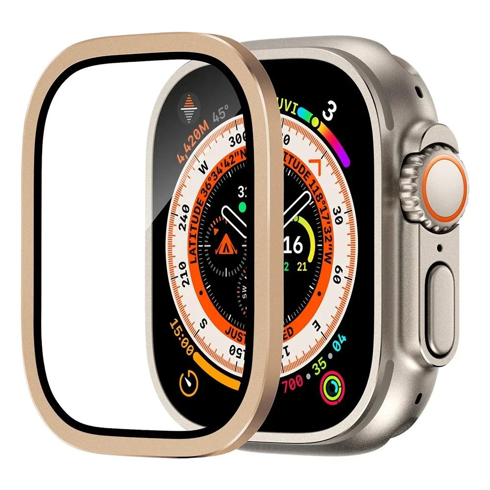 Защитное стекло для ремешка Apple Watch ultra 49 мм Закаленное стекло Анти-царапина Антиблик HD Полная пленка Металлический бампер iWatch Ultra 49 мм