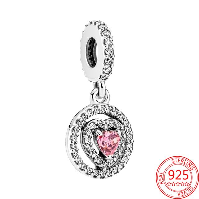 Подвеска из стерлингового серебра 925 пробы, романтическая розовая любовь, фиолетовый камень, подходящий для модного браслета для женщин, изготовление ювелирных изделий своими руками