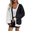 Women's Color Block Sweater Casual Loose Long Sleeved Knitted Cardigan Jacket