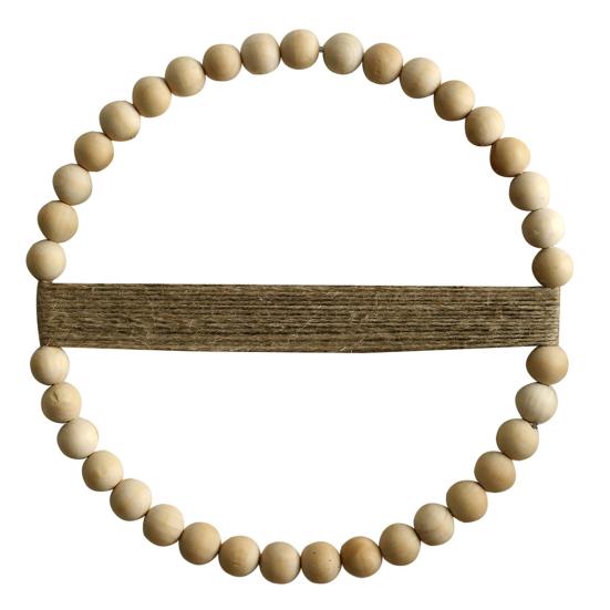 Wood Bead Rope Wall Decoration Boho Farmhouse Rustic Round Plants Display Frame Wall Art