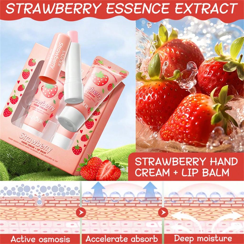 PEACH HAND CREAM LIP BALM SET Moisturizes Prevents Dryness Cracking Improves Skin Brightens
