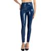 Shiny Metallic Faux Slim Shiny Latex Plus Size Navy Women's Leggings, Leather, Sexy, Stretch, Fit, High-Waisted, Dancewear, Blazer, (M, Blue)