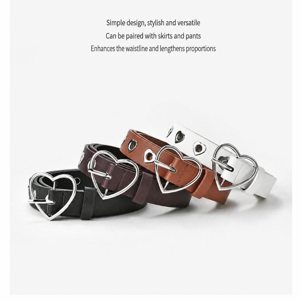 Versatile Faux Leather Belt Adjustable Decorative Waist Belt Cool Heart Buckle Belt For Women