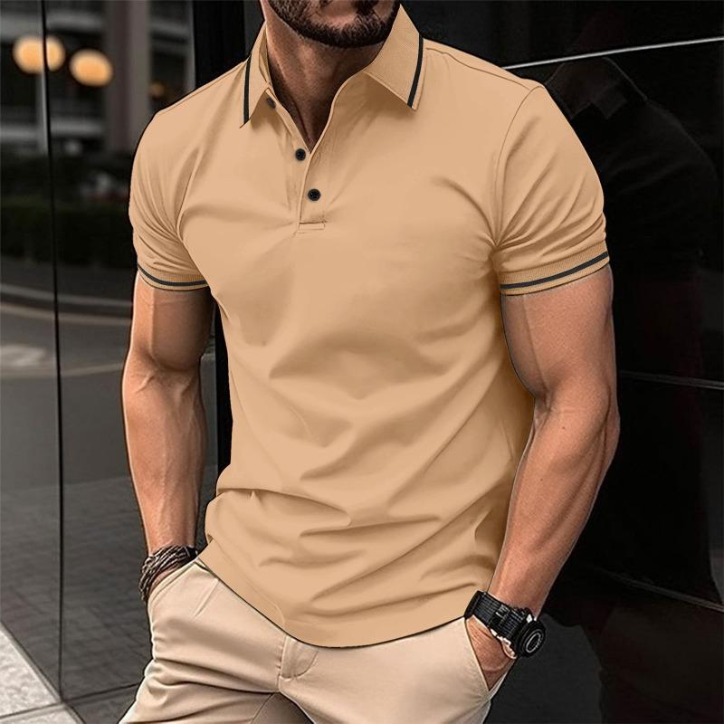 Men Contrast Trim Collar Short Sleeve Polo Shirt