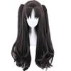 Heat-Resistant Cosplay Wig, Brown, Twin Tail with Bun, Long Hair, Party, Disguise, Costume Wig + Bonus Wig Net