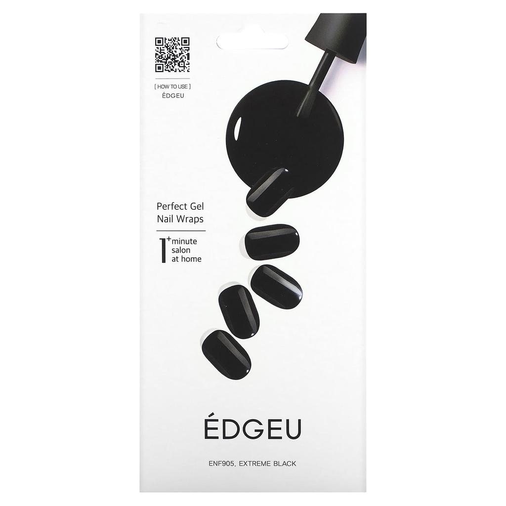 Perfect Gel Nail Wrap, Enf 905 Extreme Black, 19 Piece Set