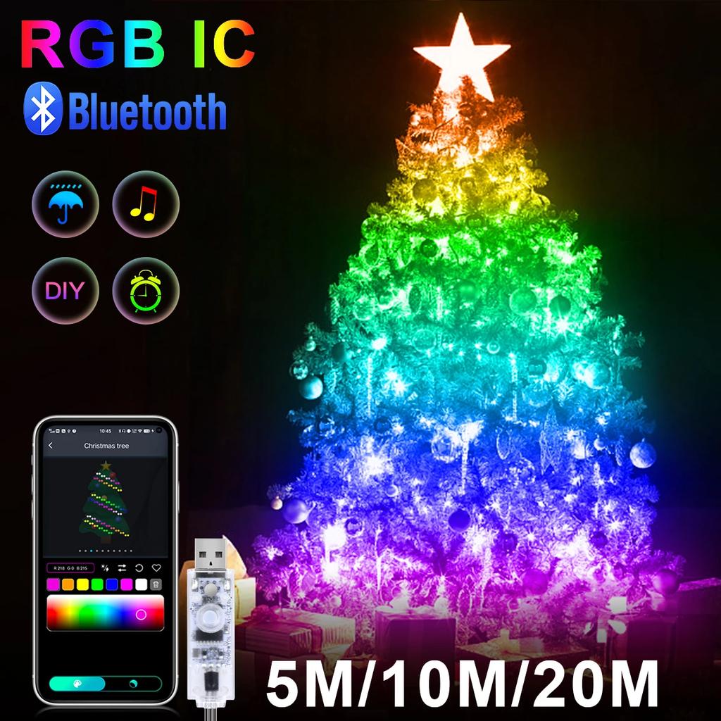 Рождественская RGB LED Гирлянда Bluetooth USB Питание Музыкальная Мечтающий Цвет Свет День Рождения Вечеринка Гирлянда Декор Сказочные Огни для Дома