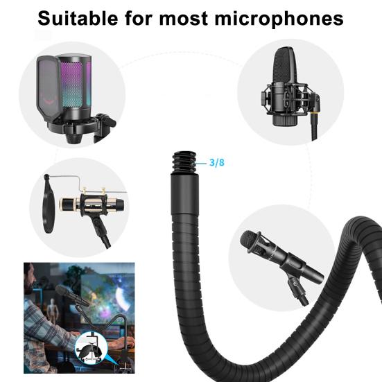 Gooseneck Microphone Arm Stand 360 Degree Flexibility Heavy Duty Desk Clamp Universal Mic Holder Clip