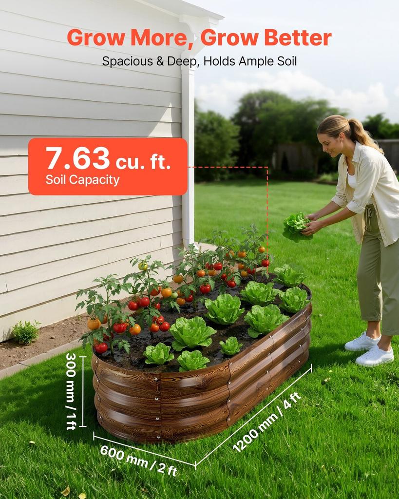 2 Pack Galvanized Raised Garden Beds, 1200 x 600 x 300 mm, Oval Metal Planter Boxes Kit Outdoor, Bottomless Garden Box with Gloves, Alu-Zinc, for