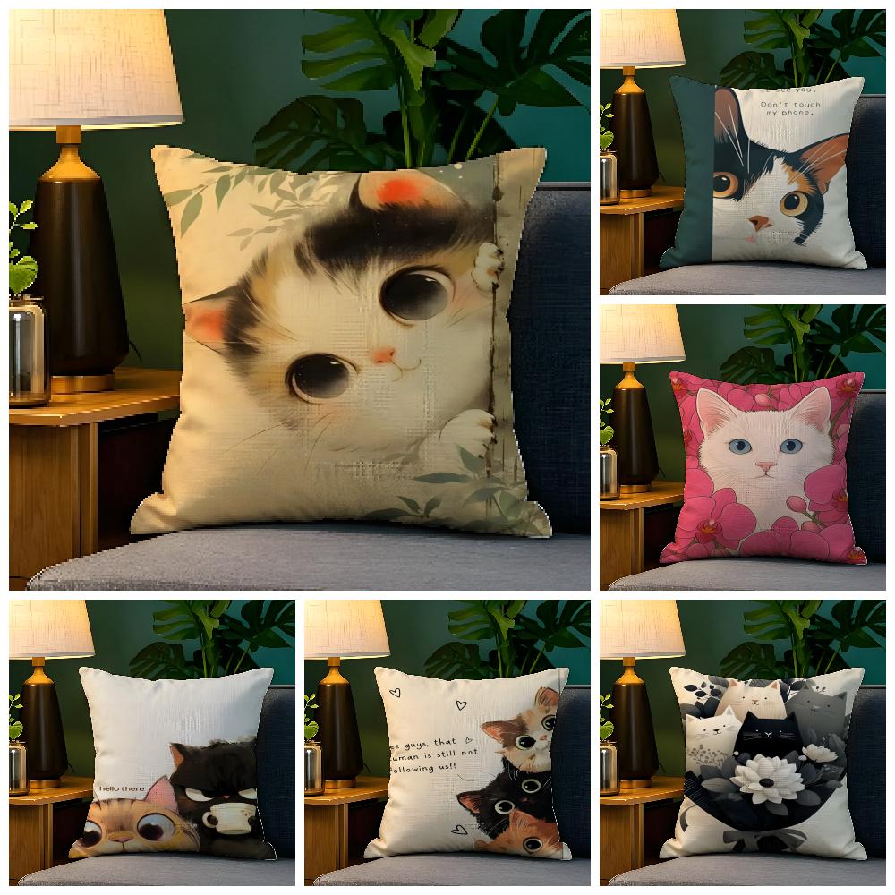 Funny cute cat peeking out Pillow Case Natural Linen Pillow Case DoubleSided Decor Sofa Pillowcase Home Decor