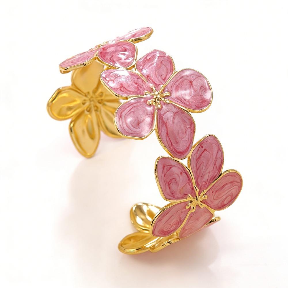 Non-Fading Flower Bangle Opening Design Women Wristband Cuff Bangle Bracelet Valentine's Day Gifts