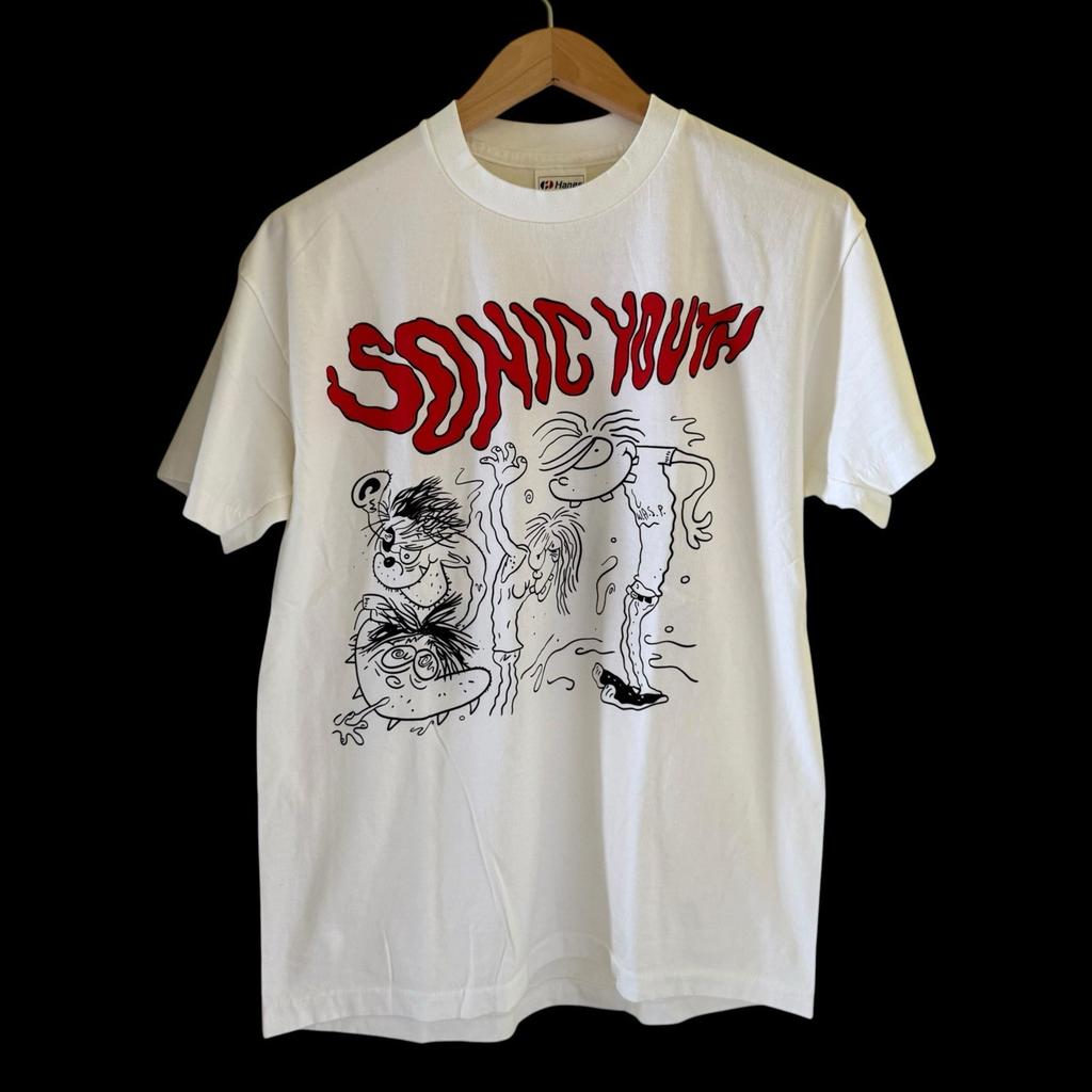 VTG SONIC YOUTH THE AMPS BIKINI KILL TOUR 95 90s Band White Sz L T-Shirt REPRINT Unisex T-Shirt
