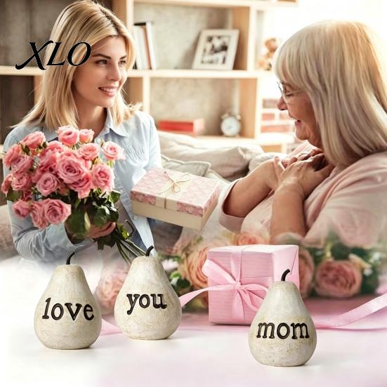Bedroom Tabletop Decorations Love/You/Mom Pear Sculpture, Decorative Resin Figurine, Vintage Style Warm Home Interior Decor Mother Birthday