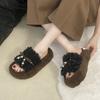 Thick-bottomed Fluffy Slippers for Women To Wear Outside Autumn and Winter 2025 New Fashion Out Small Muffin Roll Plush Cotton Mop