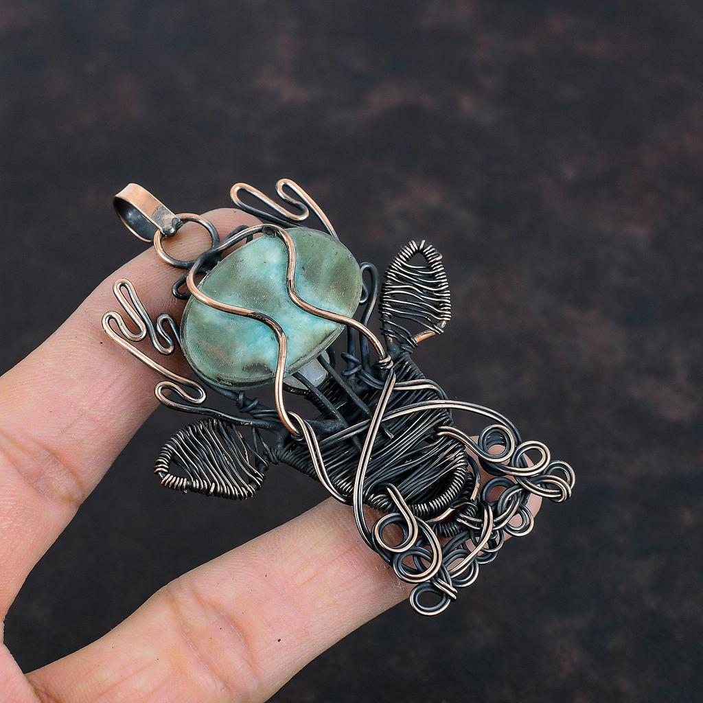 Amazonite Pendant Copper Wire Wrapped Pendant Deer Face Jewelry Moonstone Pendant Handmade Pendant Wire Wrap Gemstone Jewelry Gifts For Wife