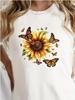 Модная женская креативная футболка с принтом подсолнуха и бабочки, забавная повседневная футболка с круглым вырезом и короткими рукавами, летняя женская футболка