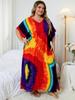 EDOLYNSA Plus Size Bohemian Printed V-neck Chic Women Long Dress Kaftan Vacation Swimsuit Cover-up House Robe Lounge Wear Moo Moo Dress