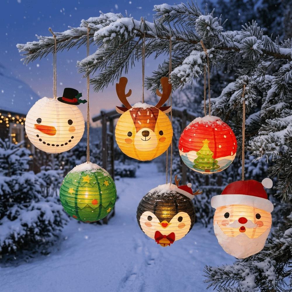 6 pcs DIY Christmas Paper Lantern Santa Claus Festival Lanterns Lantern Decor