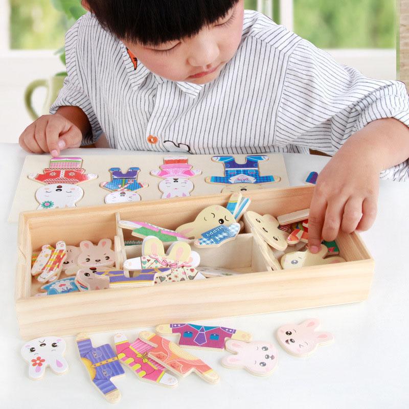 Little Bear Change Clothes Montessori Kids Early Education Wooden Jigsaw Puzzle Dressing Game Baby Puzzle Toys For Children Gift