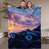 1pc Batmobile Sunset Digital Printed Design Blanket - All-Season Soft Flannel Throw with Vibrant Futuristic Car & Starry Sky