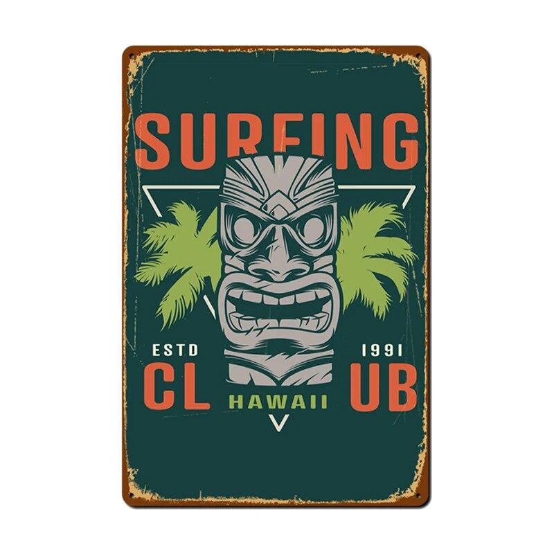 Алоха Тики Бар Плакат Оловянная Вывеска Винтаж Пляжная Вечеринка Бар Паб Настенный Декор Металлическая Пластина Ретро Гавайи Серфинг Таблички