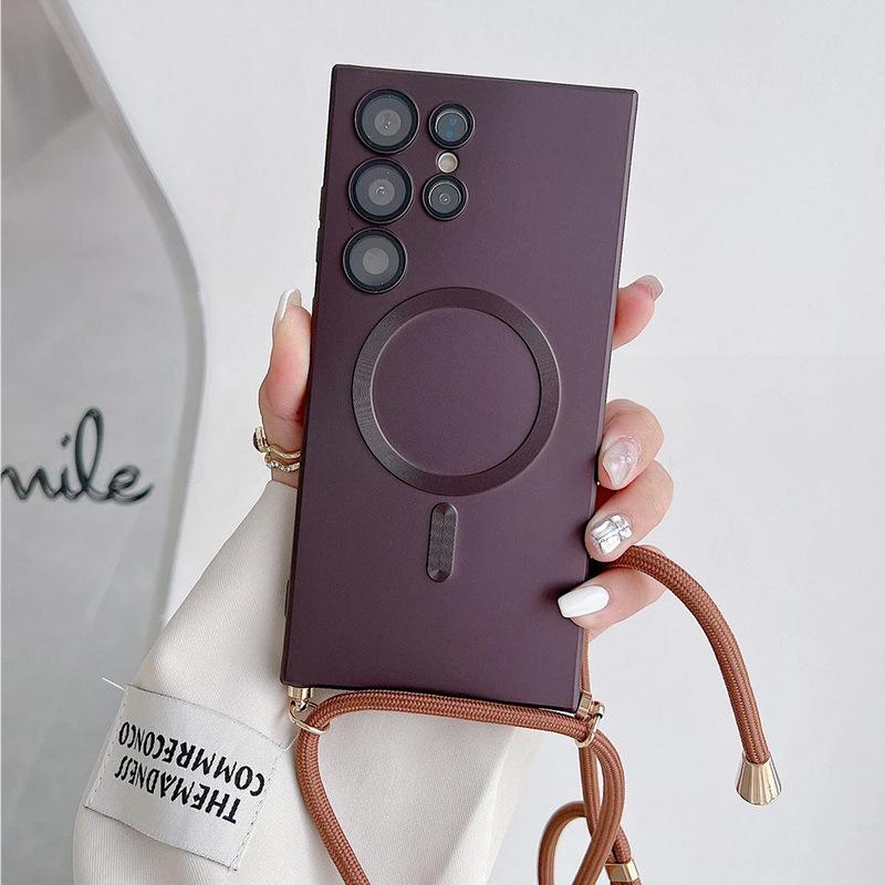 Чехол Crossbody Magnetic Phone Case для Samsung Galaxy S25 S23 Ultra S24 FE S22 S21 Plus Soft Shell Противоударный защитный чехол