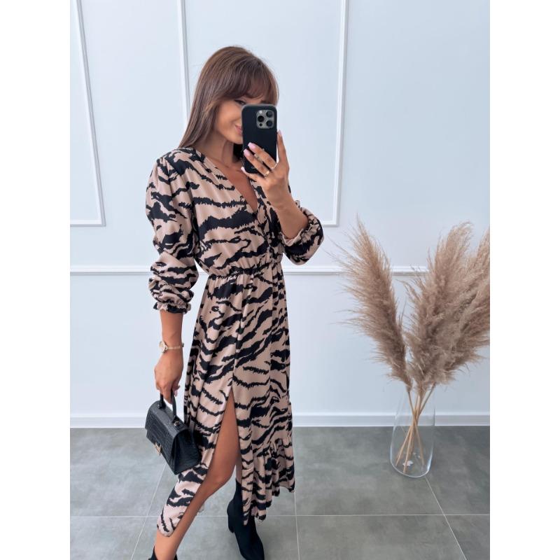 Женские осенние и зимние новые V-образные вырезы с мелкими сломанными цветами сексуальные длинные платья