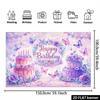 2D Watercolor Butterfly Happy Birthday Backdrop, Girls Birthday Party Banner