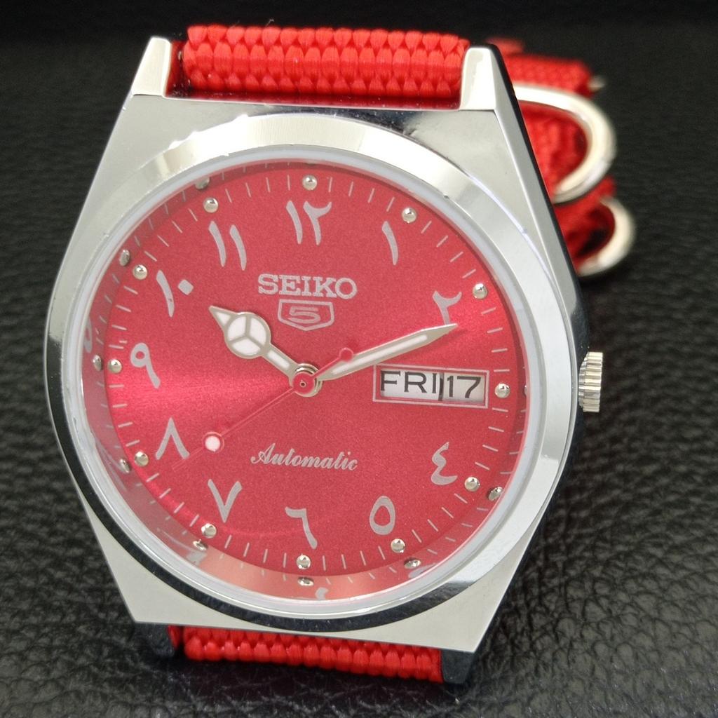 ВОССТАНОВЛЕННЫЕ ВИНТАЖНЫЕ МУЖСКИЕ ЧАСЫ SEIKO 5 AUTOMATIC 6309A ЯПОНСКОЙ СБОРКИ С КРАСНЫМ ЦИФЕРБЛАТОМ a441333-5
