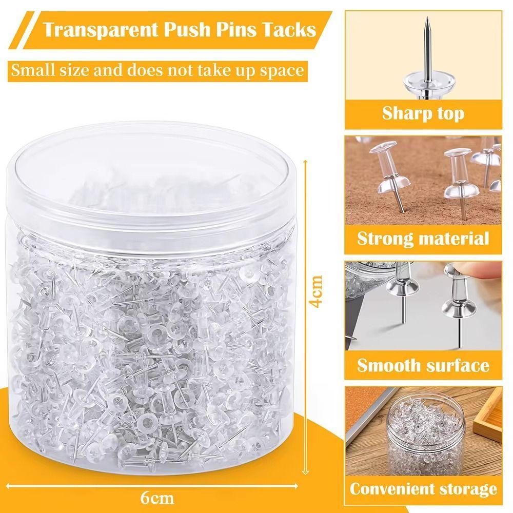 100pcs/box Plastic Push Pins Tacks Transparent Cork Board Pins Transparent Push Pins Photo Wall