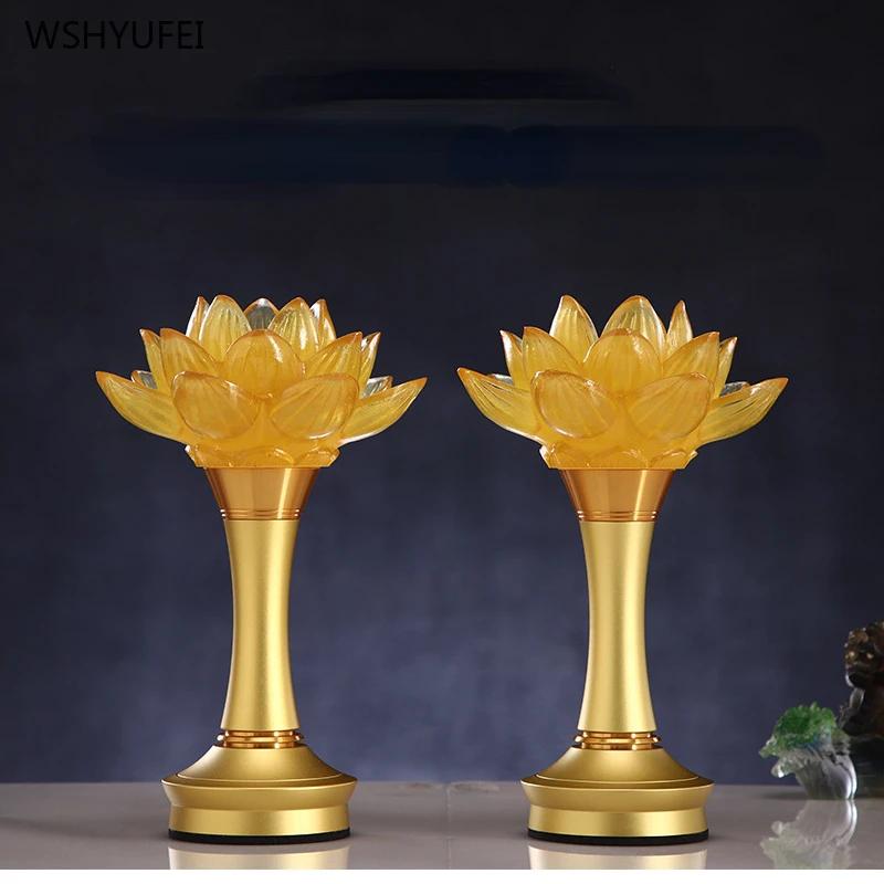 Стеклянный подсвечник в виде лотоса, передний храм Будды, домашнее жертвоприношение, молитва о благоприятности, 2 шт./лот