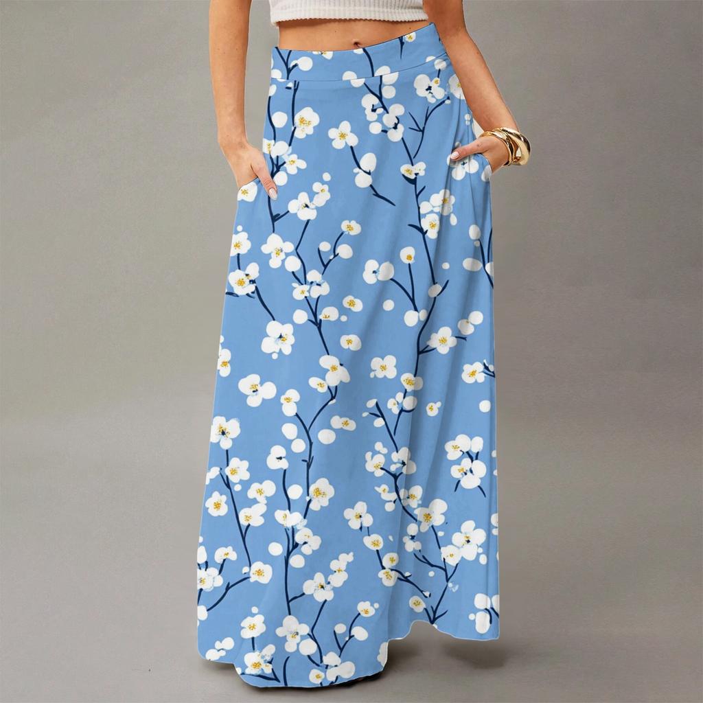 Женское струящееся платье макси, обычная повседневная юбка в стиле бохо с цветочным принтом