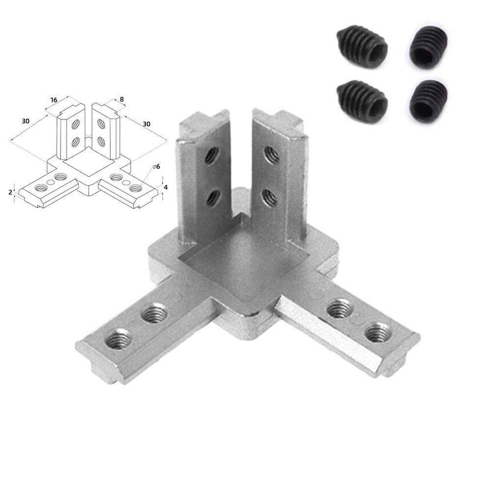 Silver Aluminum Extrusion Profile with Screws Bracket Connector 3-Way European Standard End Corner
